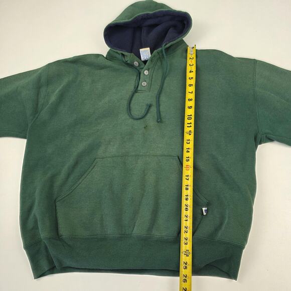 VINTAGE Russell Athletic Hoodie Mens 2XL Green Henley Thermal Lined Made USA 90s - Picture 6 of 12